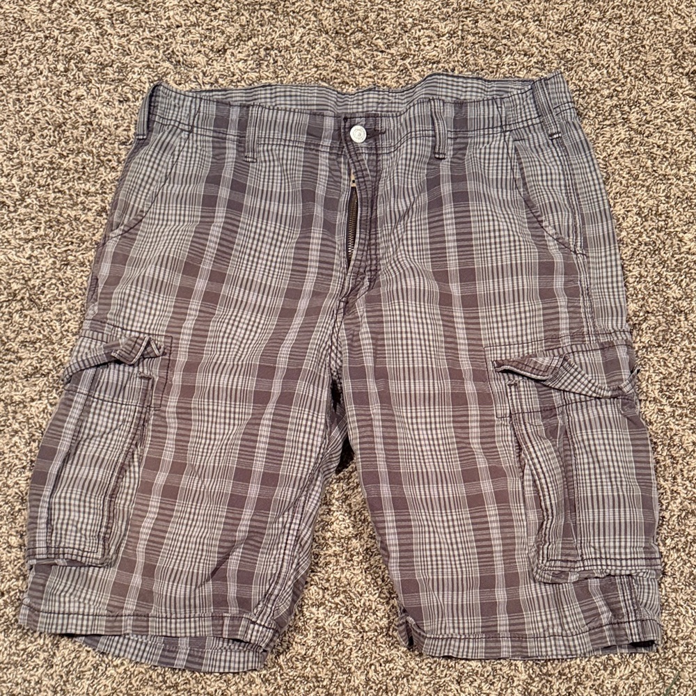 Men's Plaid Cargo Shorts - Gray/Brown